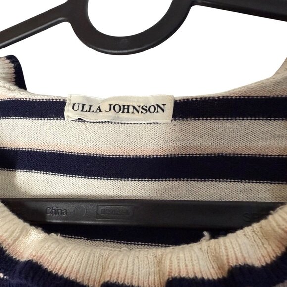 Ulla Johnson Navy Pink Cream Striped Cotton Cashmere Ruffle Trim Sweater Large - Picture 2 of 7